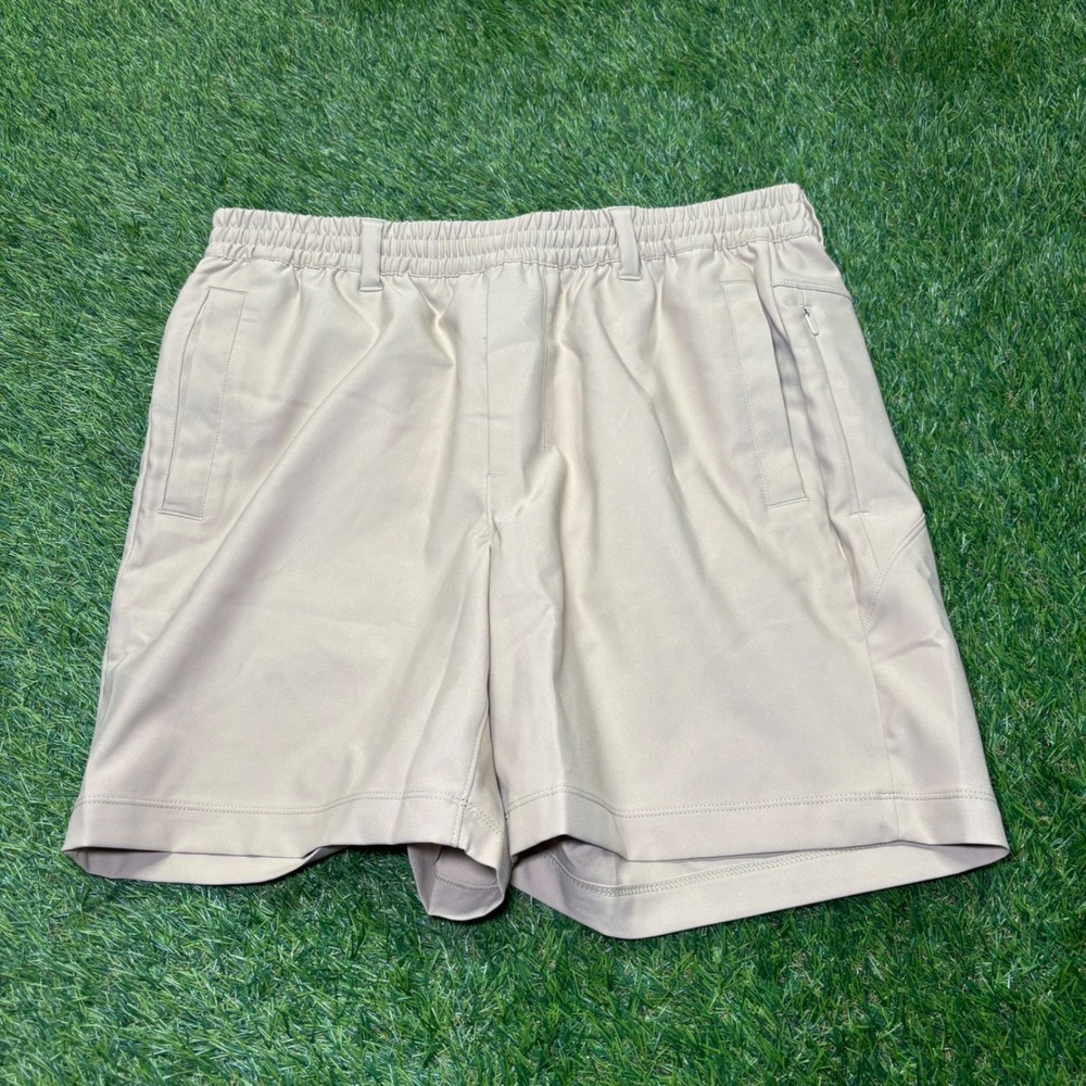 Birddogs Khaki Lined Gym Shorts Mens Large 7 Inch Inseam Tan Elastic Waist Belt